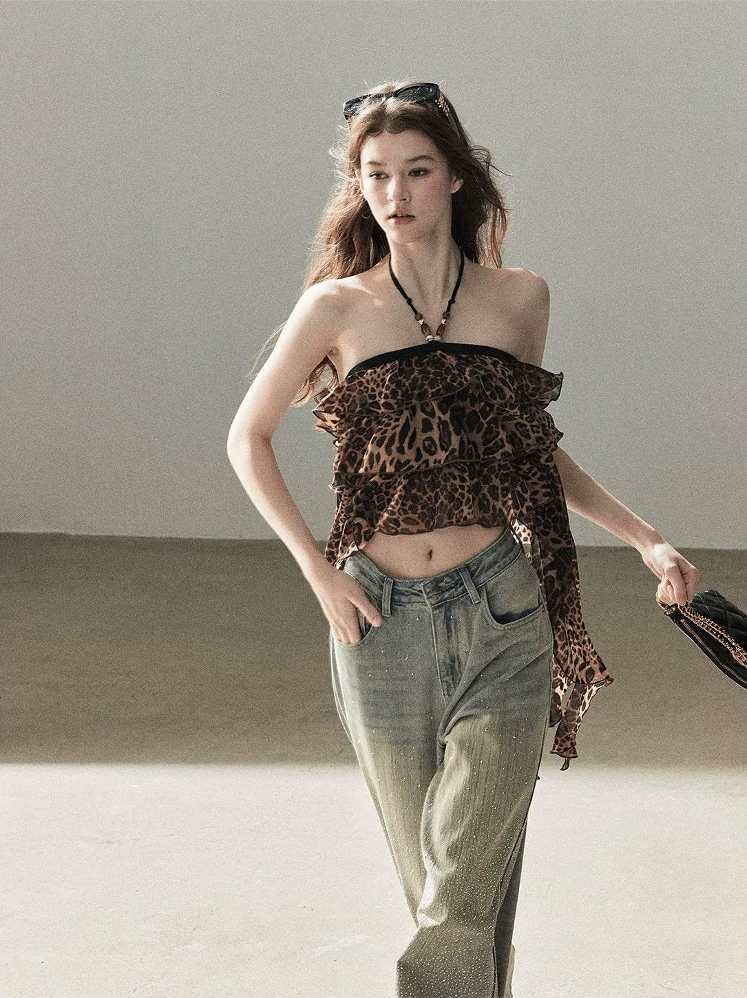 Leopard Ruffle Halter Top