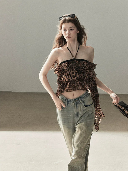 Leopard Ruffle Halter Top