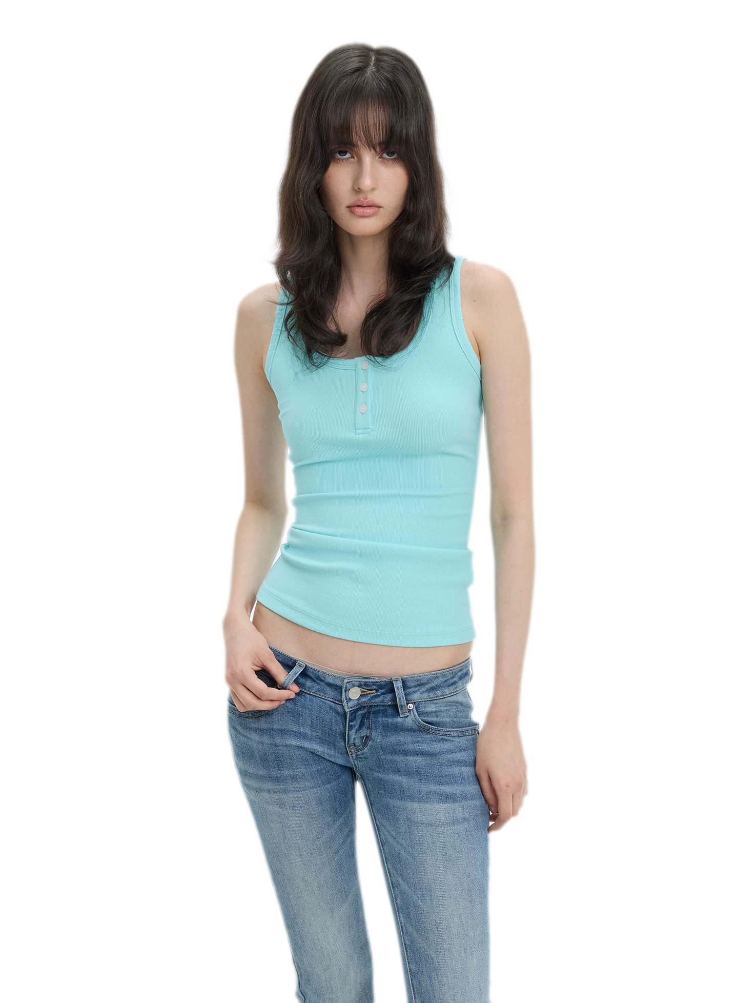 Ribbed Slim-Fit Henley Tank