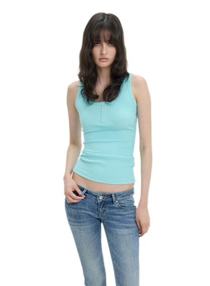 Ribbed Slim-Fit Henley Tank