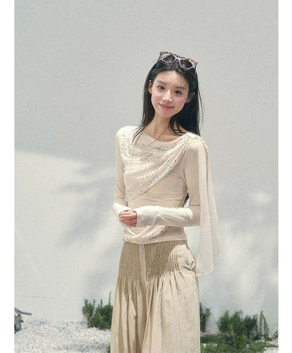 Mesh Drape Rhinestone Top | Final Sale