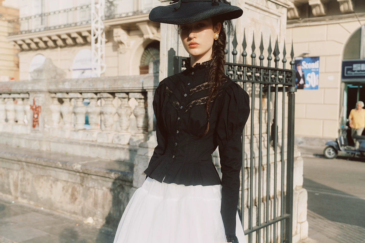 Lace Trim Victorian Midi Dress