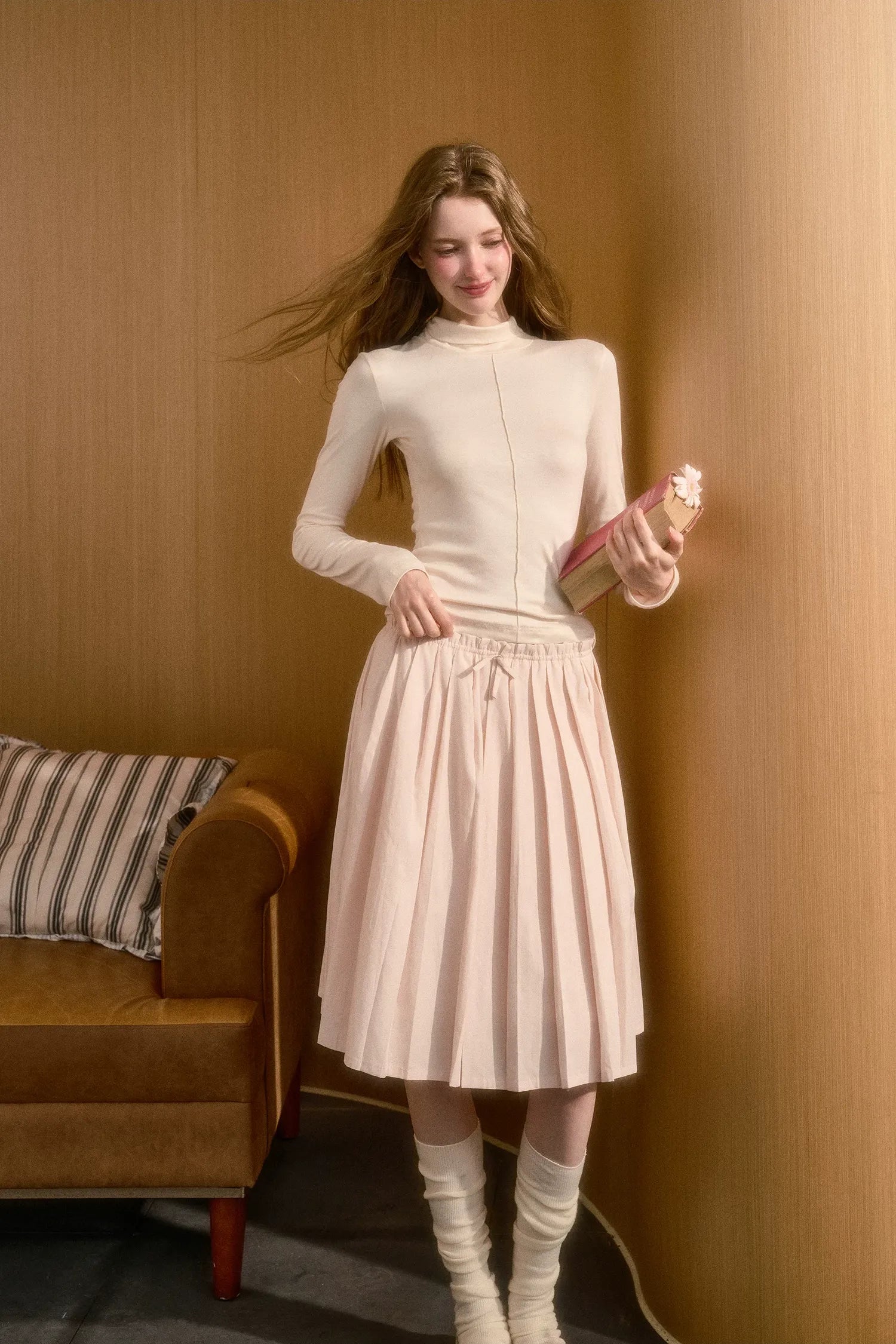 Pleated Printed A-Line Skirt