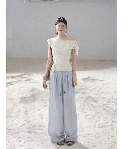 Lace One-Shoulder Crop Tee