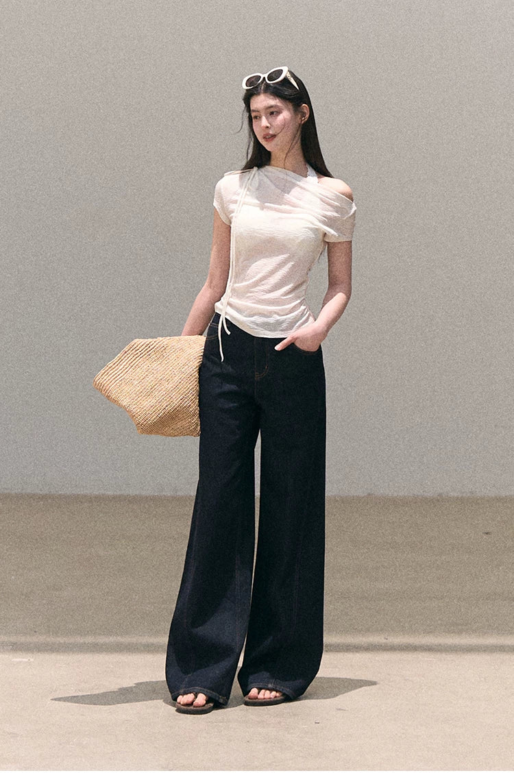 Washed Denim Wide-Leg Set