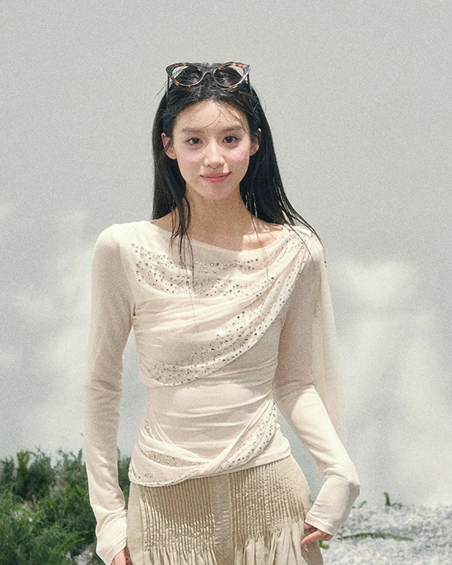 Mesh Drape Rhinestone Top | Final Sale