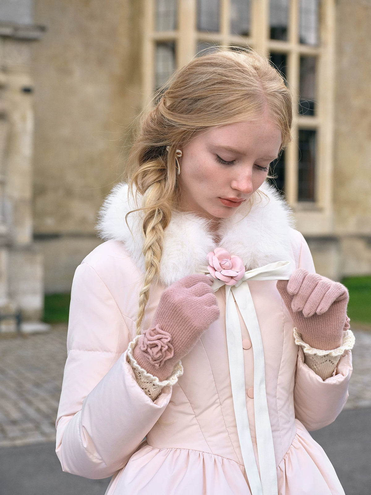 Satin Bow Fitted Down Coat — Load image 27 in gallery view