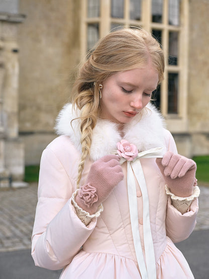 Satin Bow Fitted Down Coat