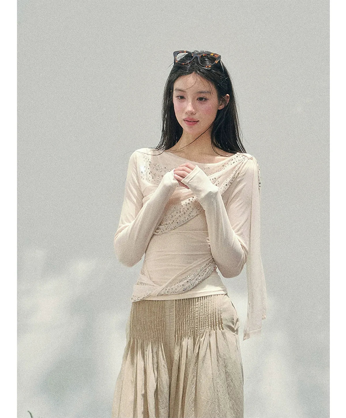 Mesh Drape Rhinestone Top | Final Sale