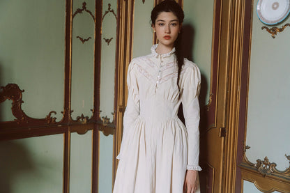 Lace Trim Victorian Midi Dress