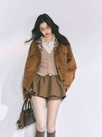 ชุดสองชิ้นขนเฟอร์เทียมลายสก็อต