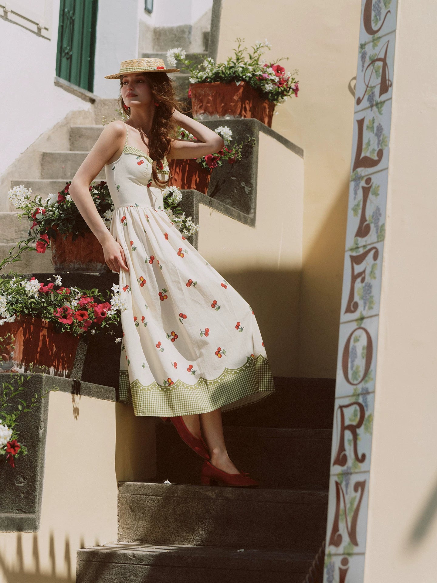 Cherry Print Fitted Dress