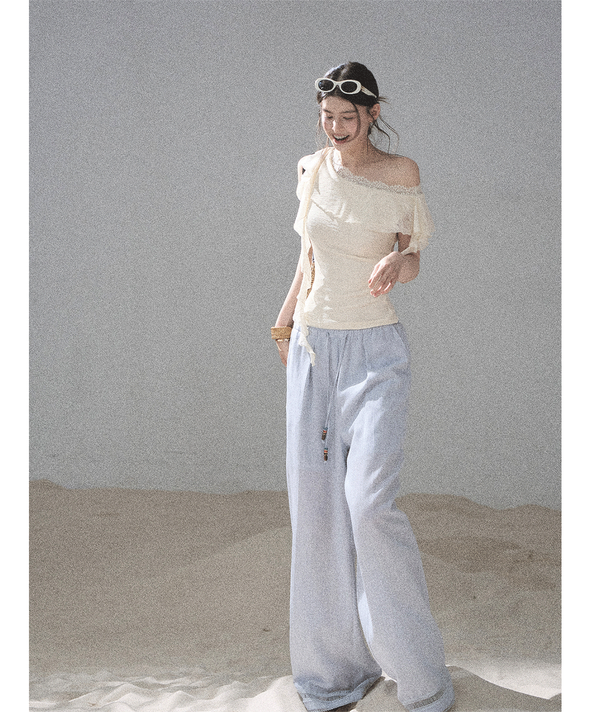 Lace One-Shoulder Crop Tee