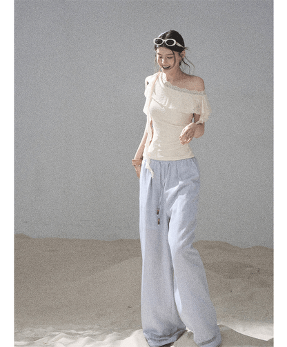 Lace One-Shoulder Crop Tee