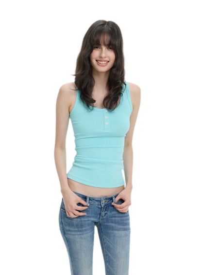 Ribbed Slim-Fit Henley Tank