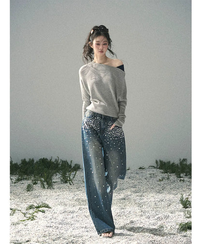 Washed Pearl Wide-Leg Jeans