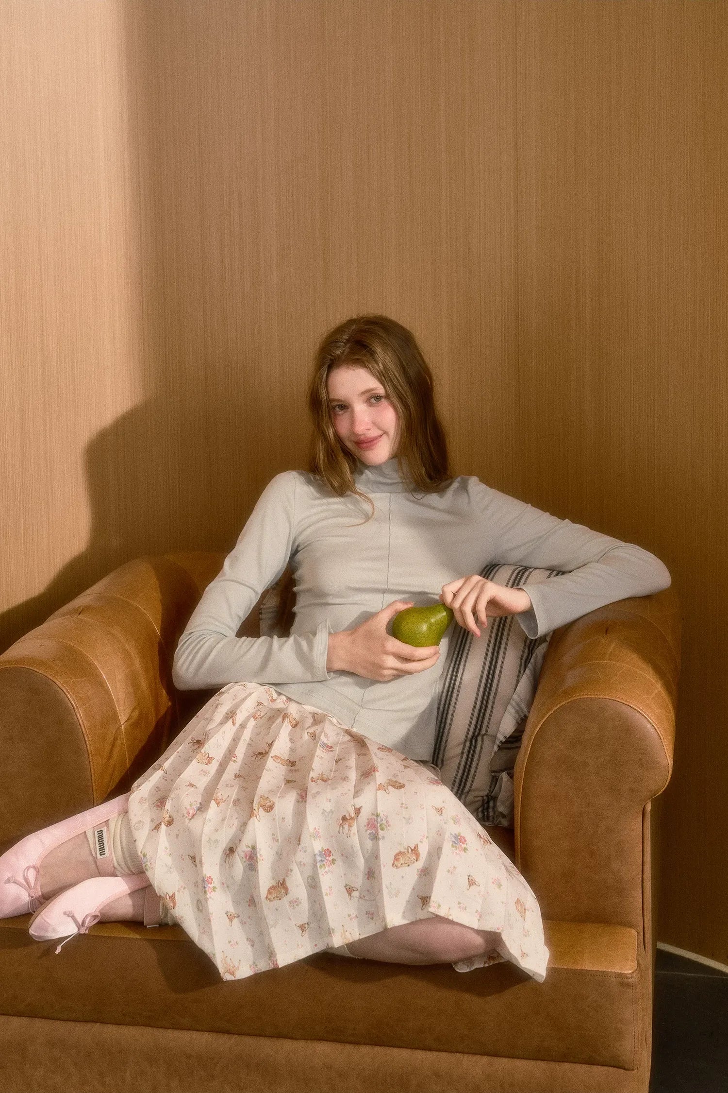 Pleated Printed A-Line Skirt