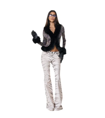 Quần jean ống loe họa tiết ngựa vằn washed
