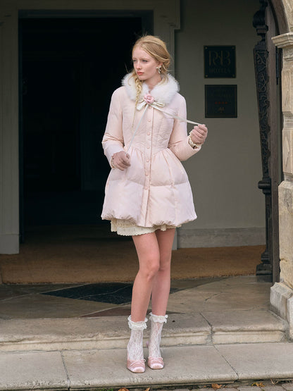 Satin Bow Fitted Down Coat