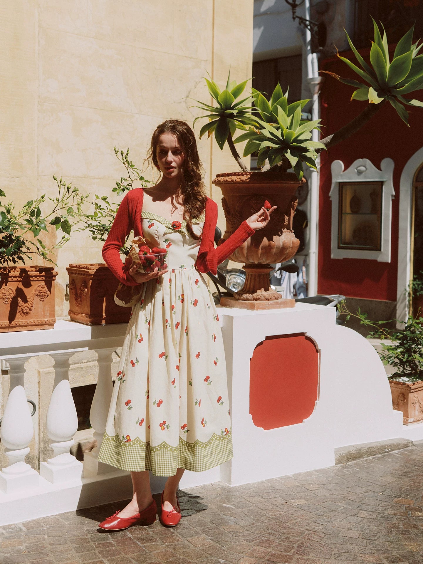 Cherry Print Fitted Dress