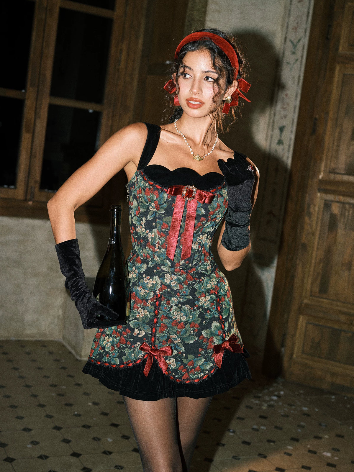 Floral Jacquard Corset Dress
