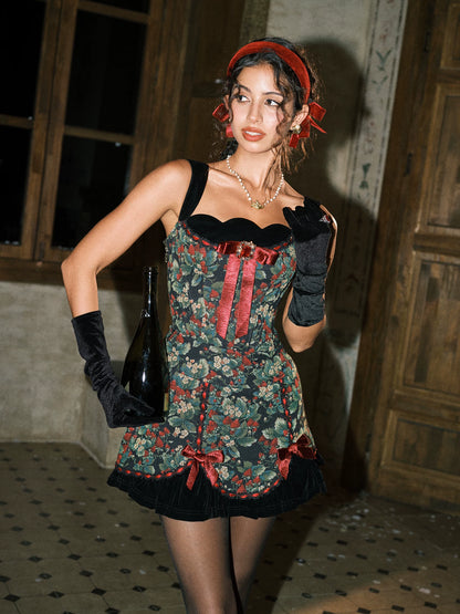 Floral Jacquard Corset Dress