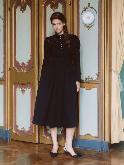 Lace Trim Victorian Midi Dress