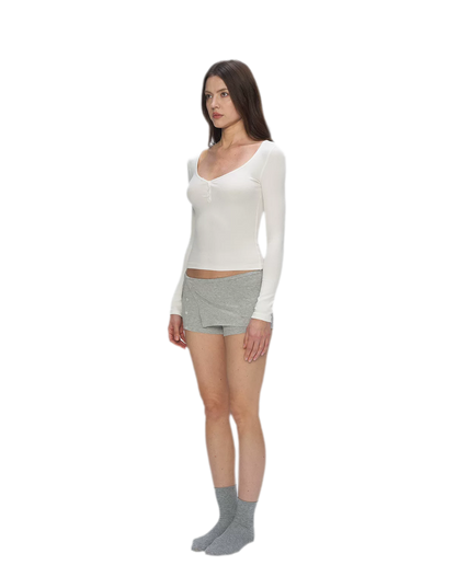 Ribbed V-Neck Button Top