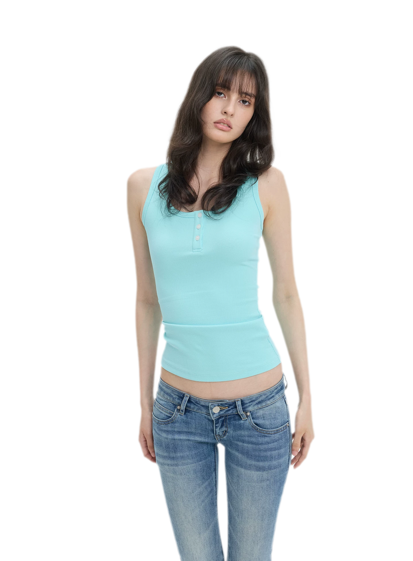 Ribbed Slim-Fit Henley Tank