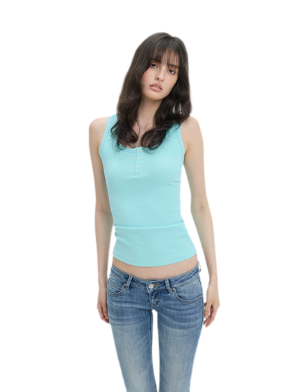 Ribbed Slim-Fit Henley Tank