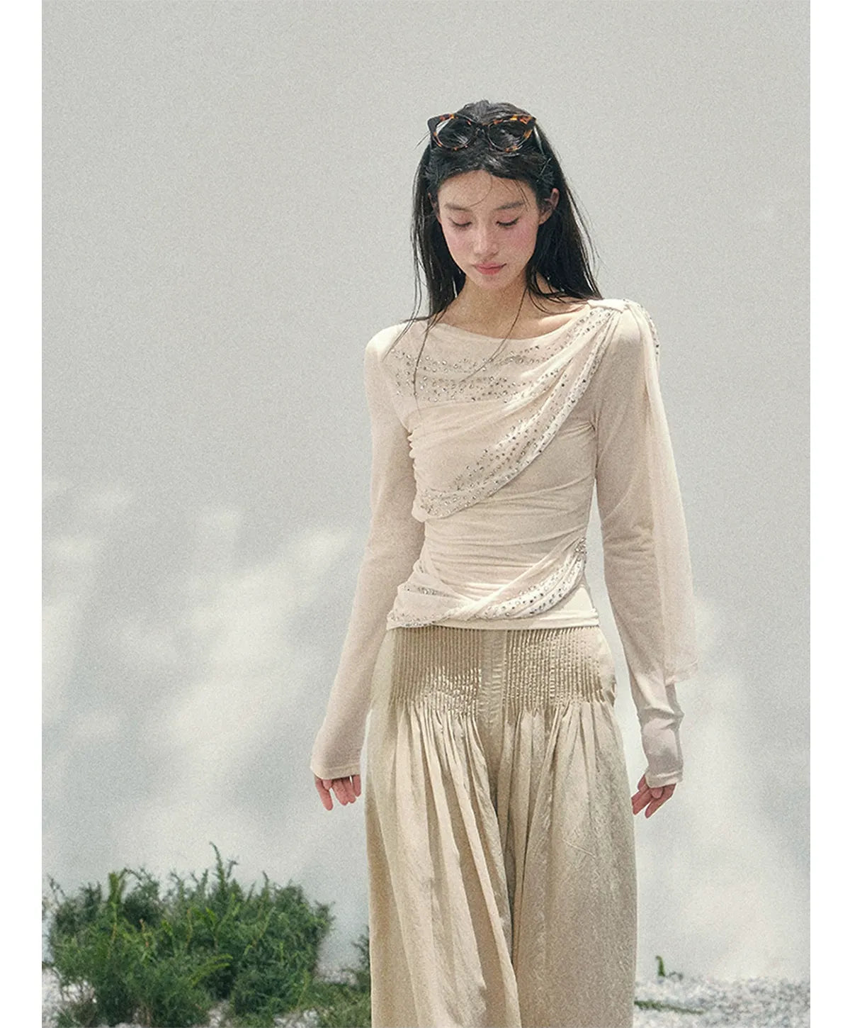 Mesh Drape Rhinestone Top | Final Sale