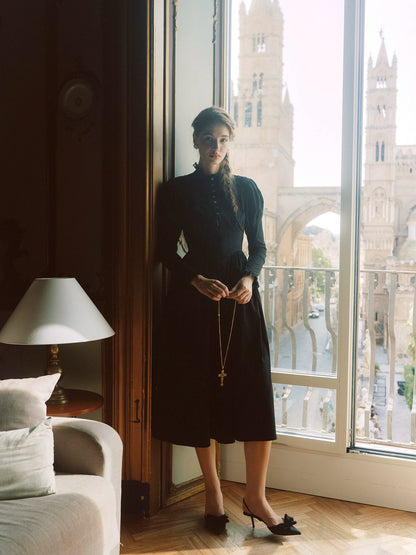 Lace Trim Victorian Midi Dress