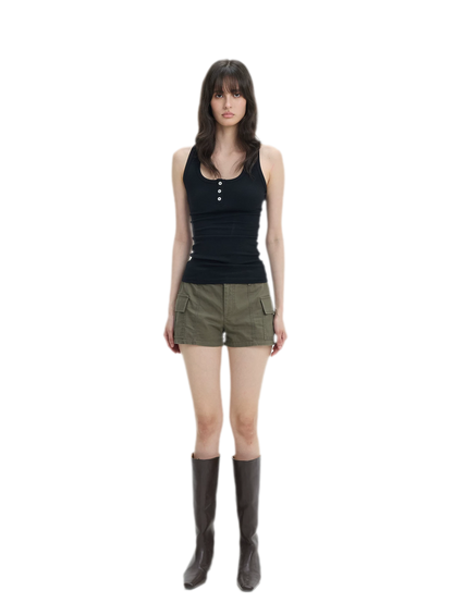 Ribbed Slim-Fit Henley Tank