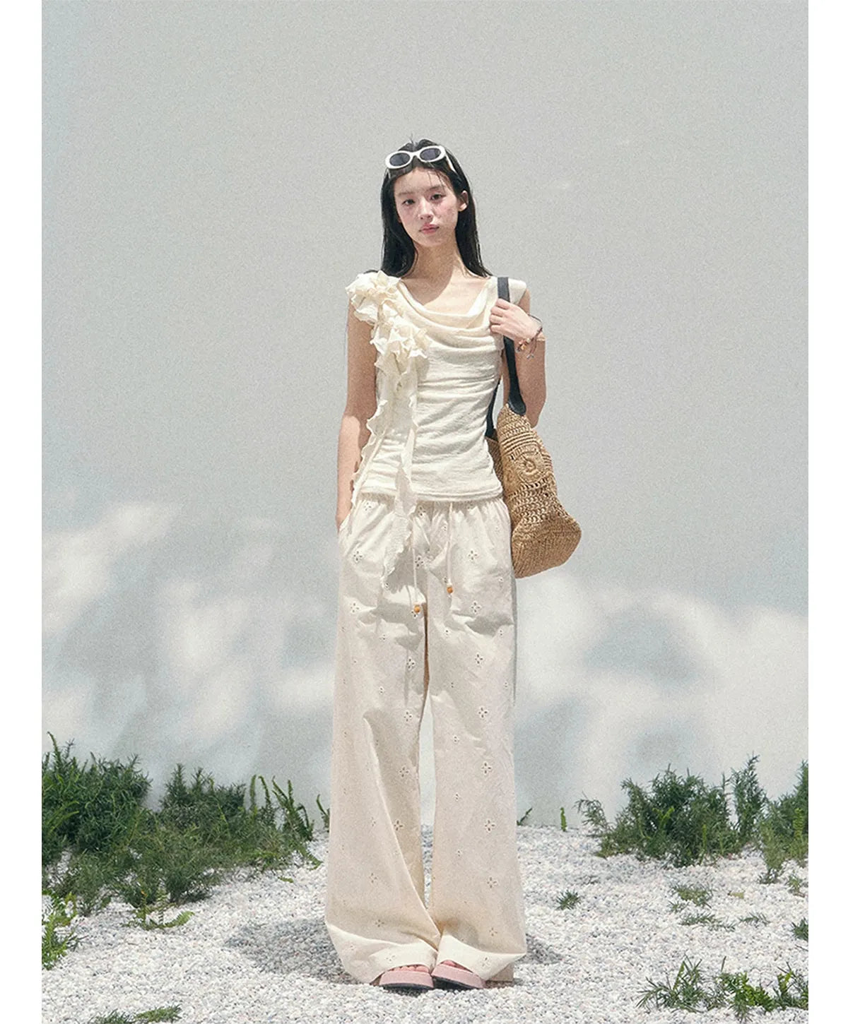 Wide-Leg Embroidered Pants