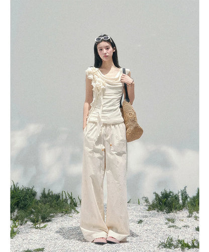 Wide-Leg Embroidered Pants