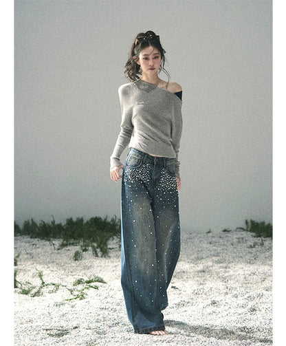 Washed Pearl Wide-Leg Jeans