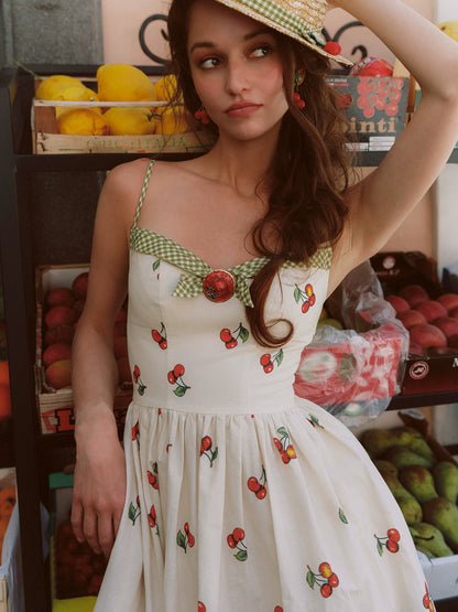 Cherry Print Fitted Dress