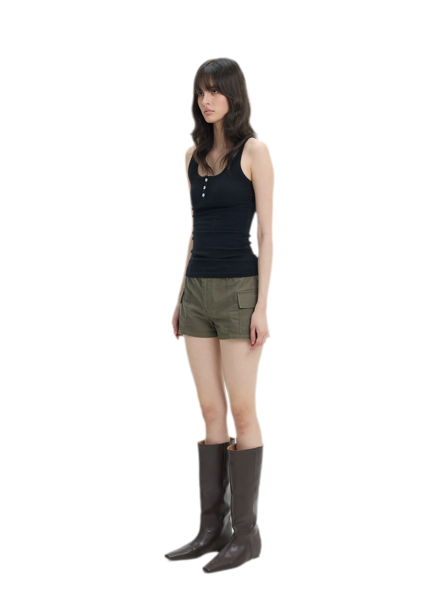 Ribbed Slim-Fit Henley Tank