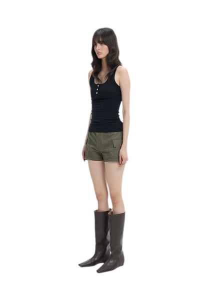 Ribbed Slim-Fit Henley Tank