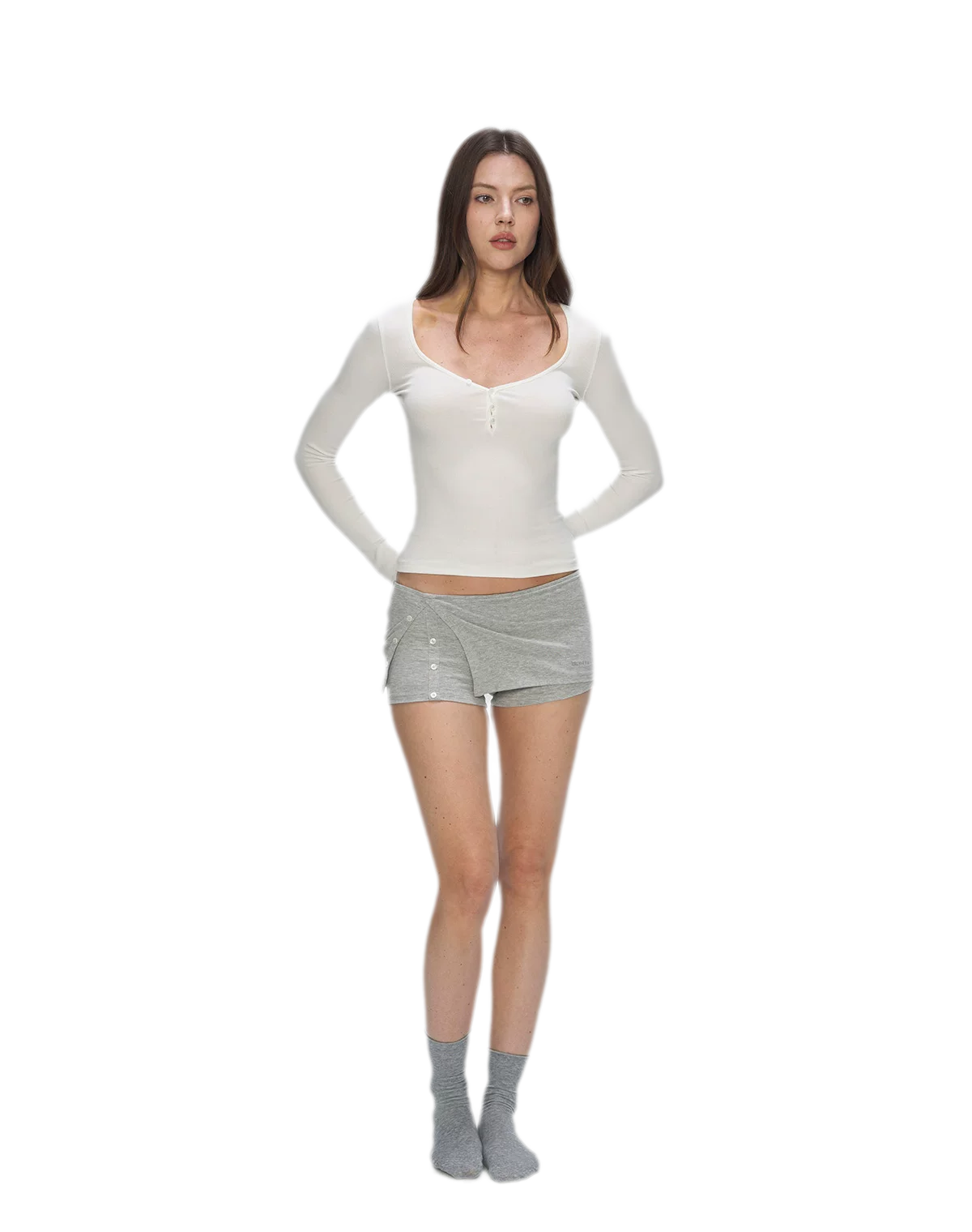 Ribbed V-Neck Button Top