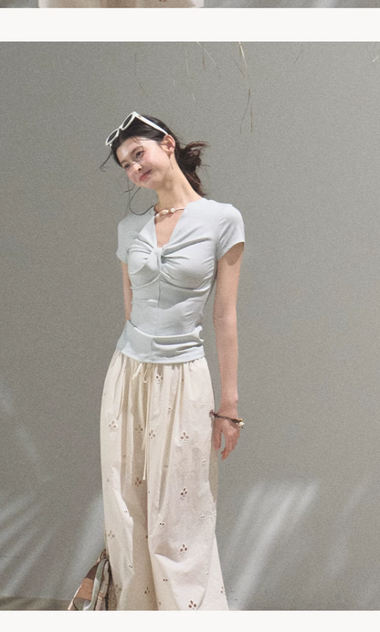 Cotton Eyelet Wide-Leg Pants