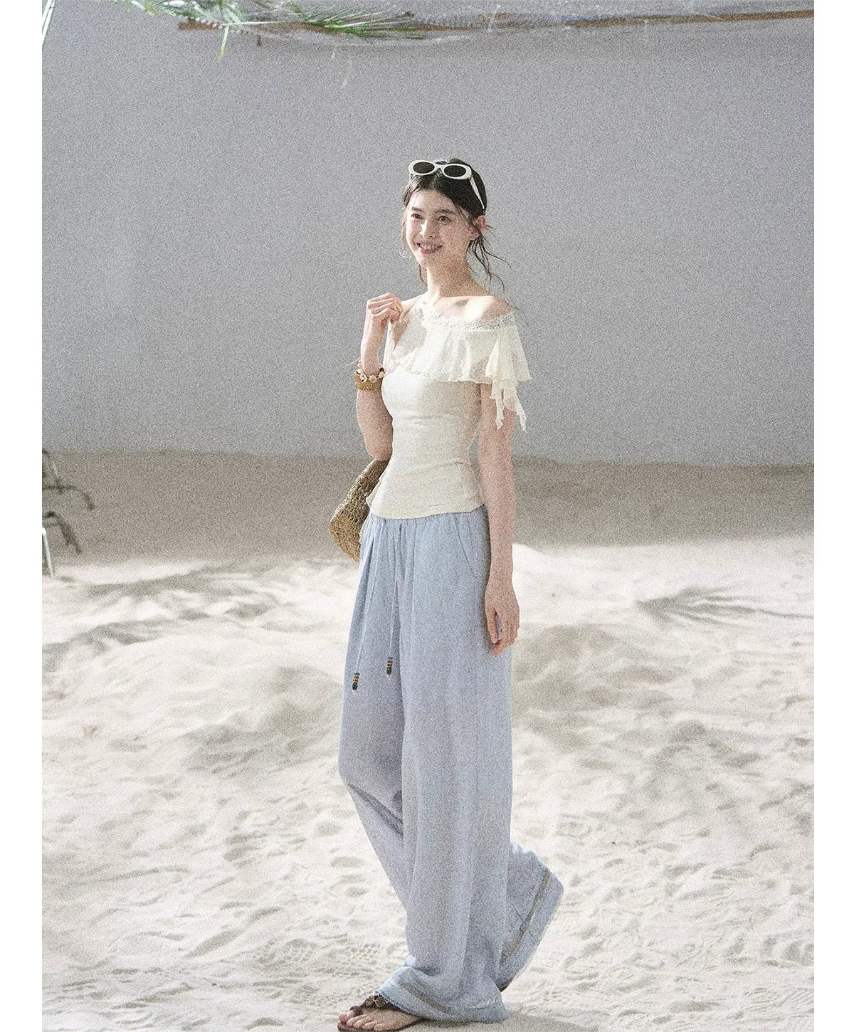 Lace One-Shoulder Crop Tee