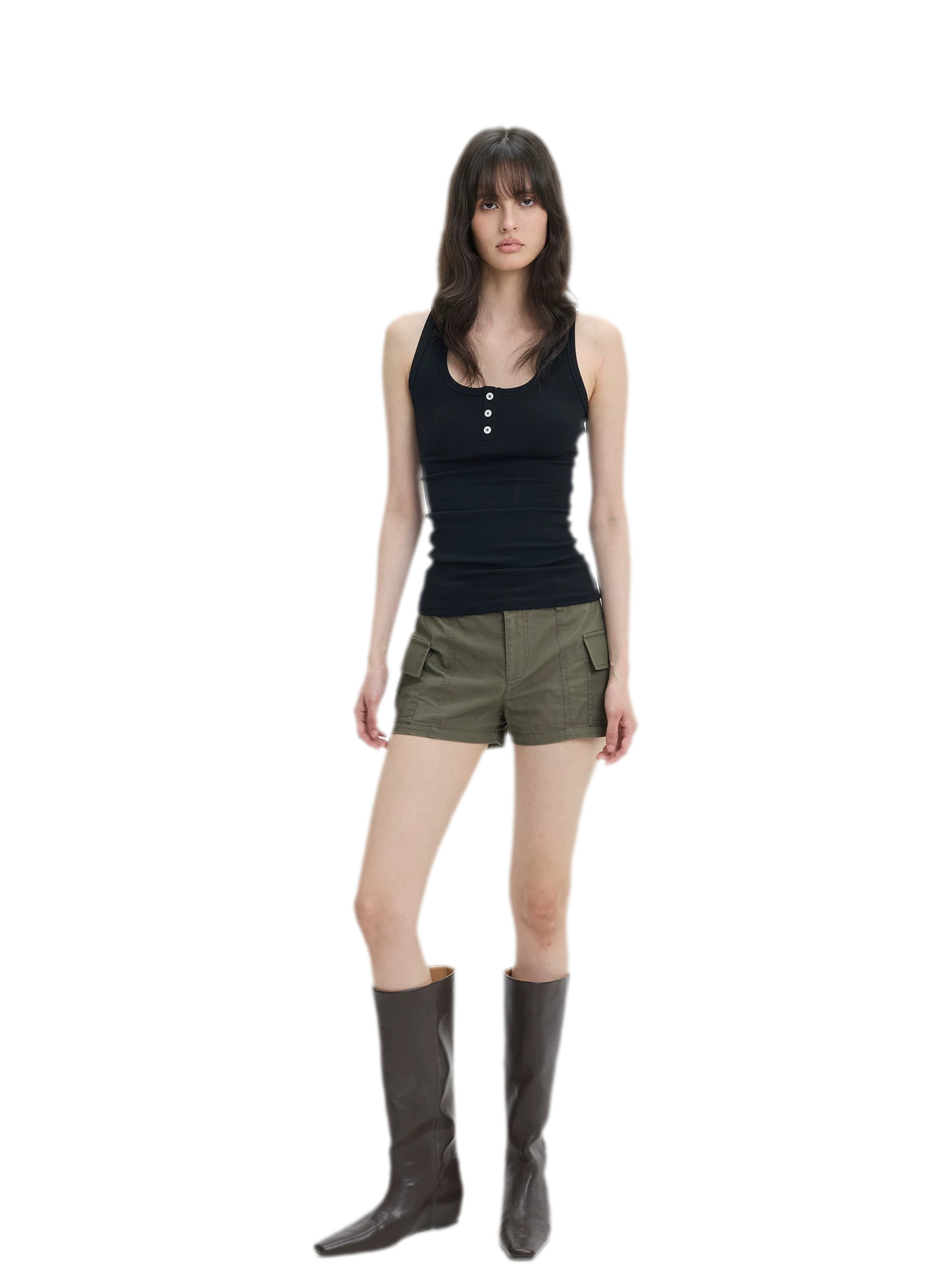 Ribbed Slim-Fit Henley Tank