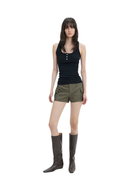 Ribbed Slim-Fit Henley Tank