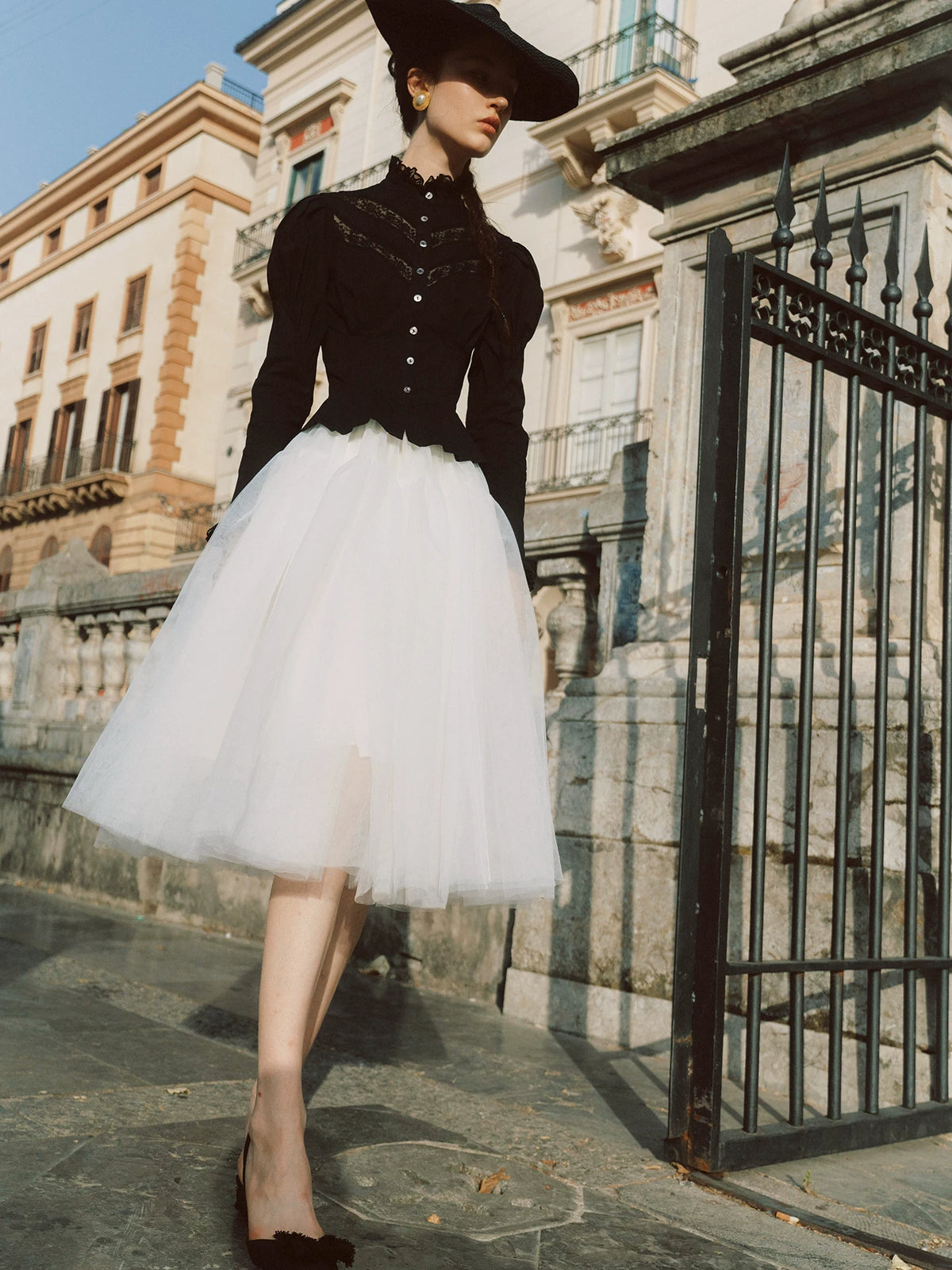Lace Trim Victorian Midi Dress
