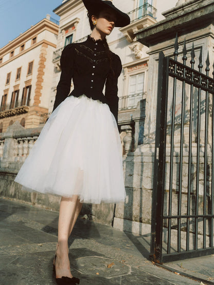 Lace Trim Victorian Midi Dress