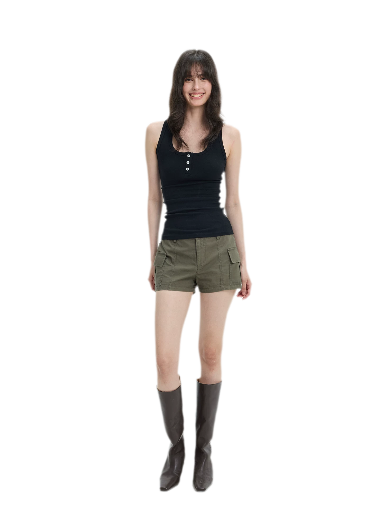 Ribbed Slim-Fit Henley Tank