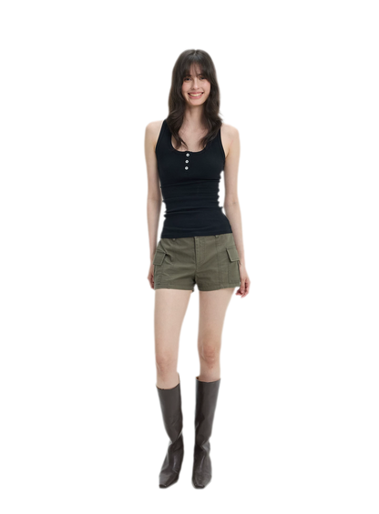 Ribbed Slim-Fit Henley Tank