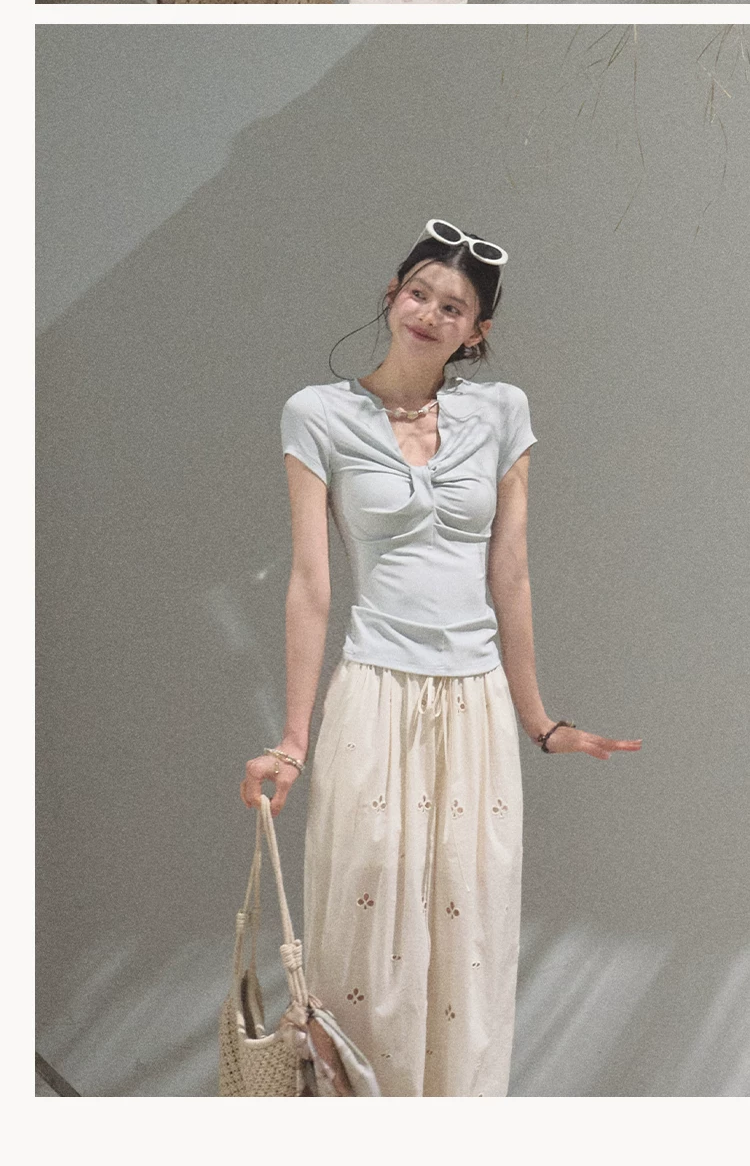 Cotton Eyelet Wide-Leg Pants