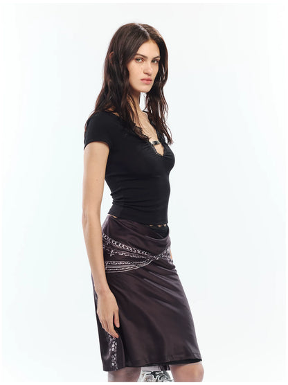 Lace Trim V-Neck Slim Fit T-Shirt